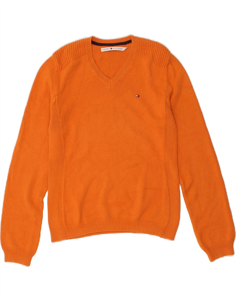 TOMMY HILFIGER Womens V-Neck Jumper Sweater UK 14 Large Orange Cotton | Vintage Tommy Hilfiger | Thrift | Second-Hand Tommy Hilfiger | Used Clothing | Messina Hembry 