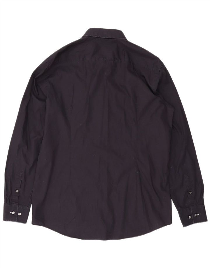 HUGO BOSS Mens Slim Fit Shirt Size 44 17 1/2 XL Navy Blue Cotton