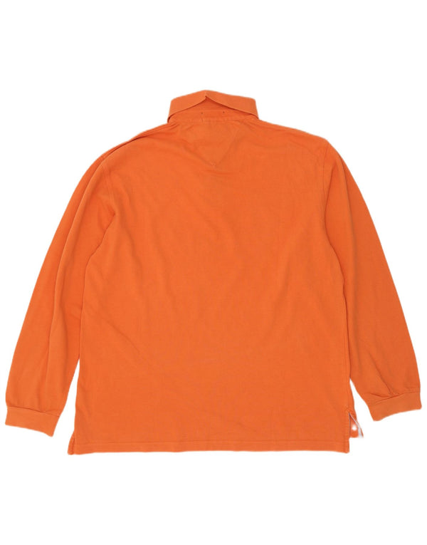 Boggi Mens Milano Long Sleeve Polo Shirt Large Orange Cotton