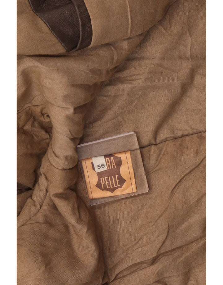 Vintage Mens Military Leather Jacket IT 56 3XL Grey Leather