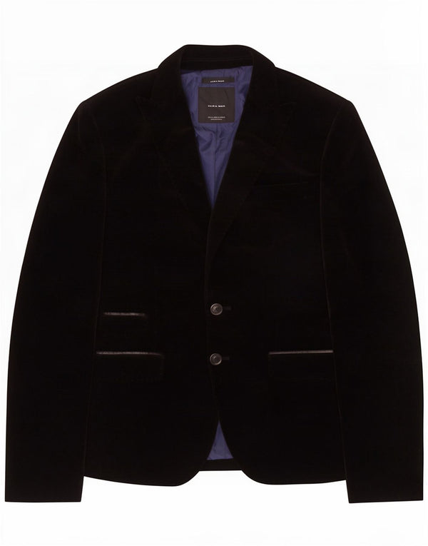 Zara Mens 2 Button Velvet Blazer Jacket EU 46 Small Black Cotton