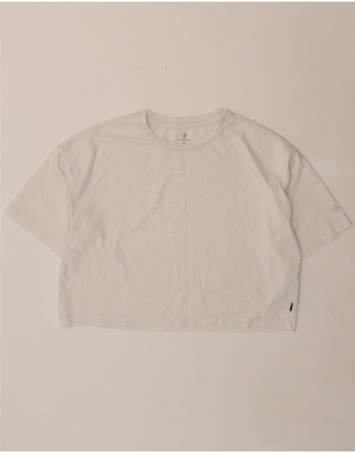 CONVERSE Womens Oversized Crop T-Shirt Top UK 14 Medium White Cotton Vintage Converse and Second-Hand Converse from Messina Hembry 
