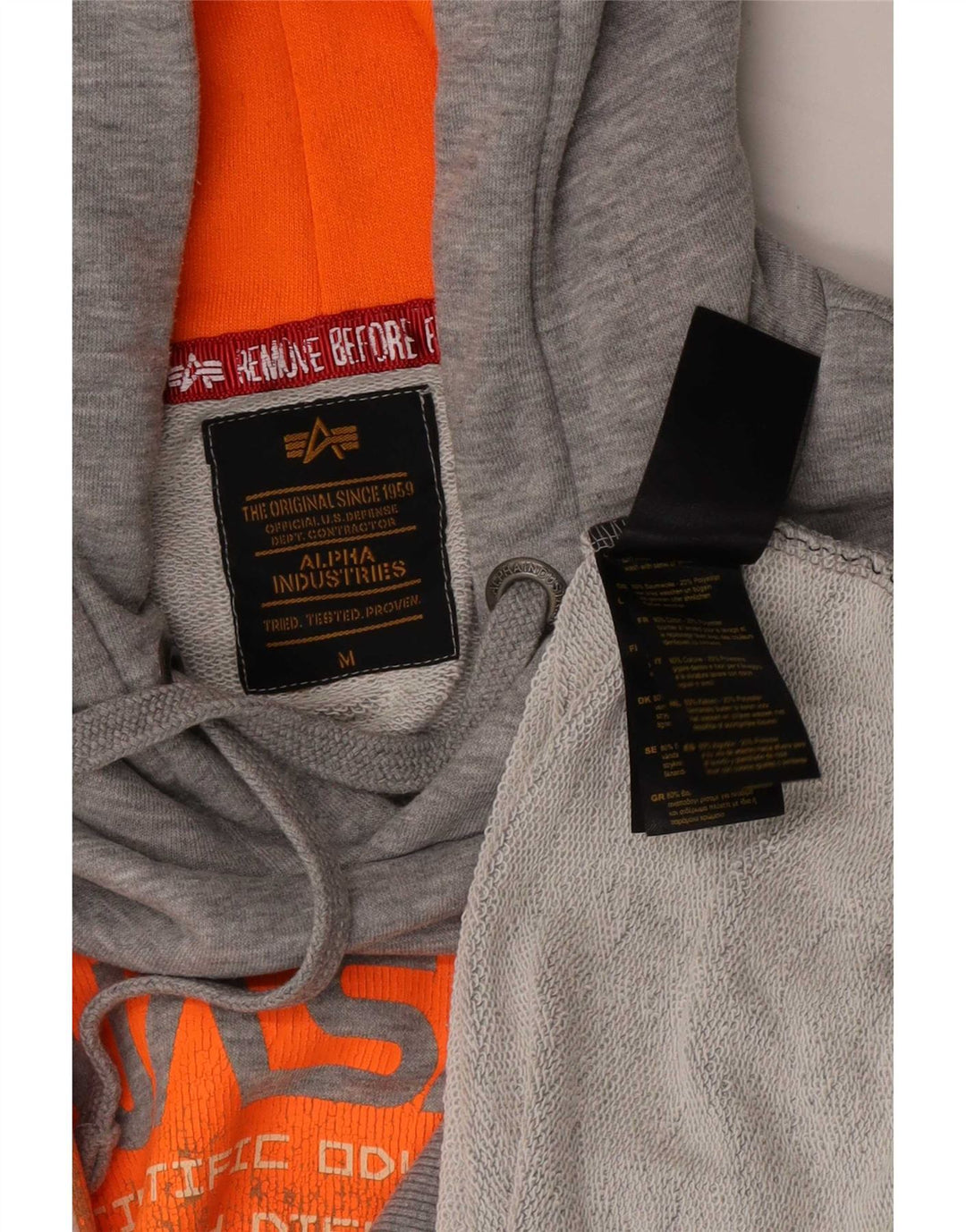 Alpha Industries Mens Graphic Hoodie Jumper Medium Grey Flecked Cotton