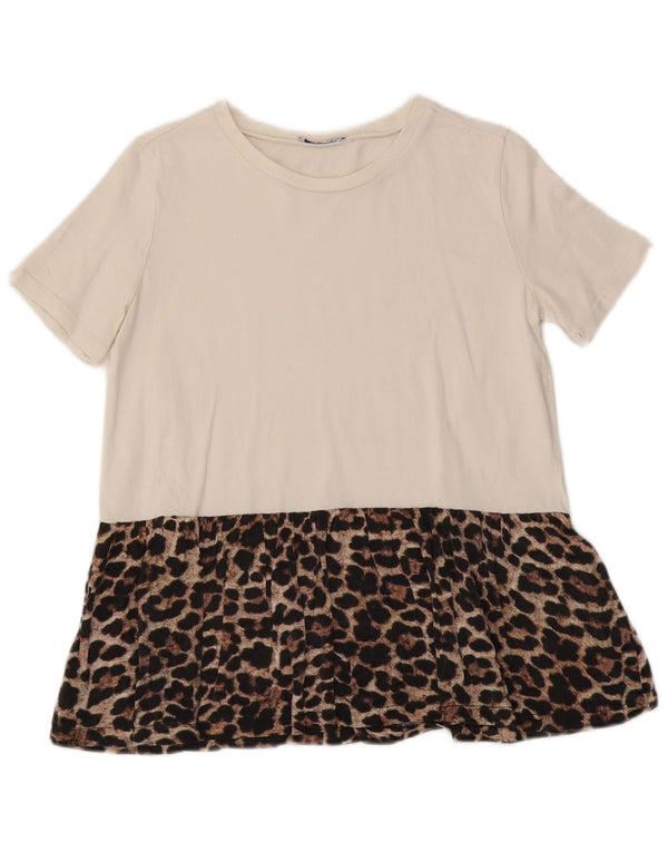 Zara Womens Blouse Top UK 12 Medium White Animal Print