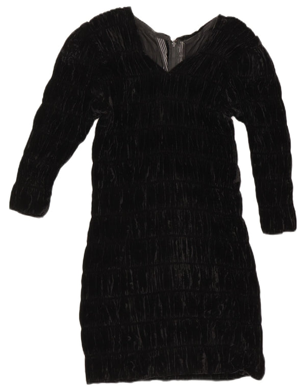 Vintage Womens Long Sleeve Velvet Sheath Dress UK 8 Small Black