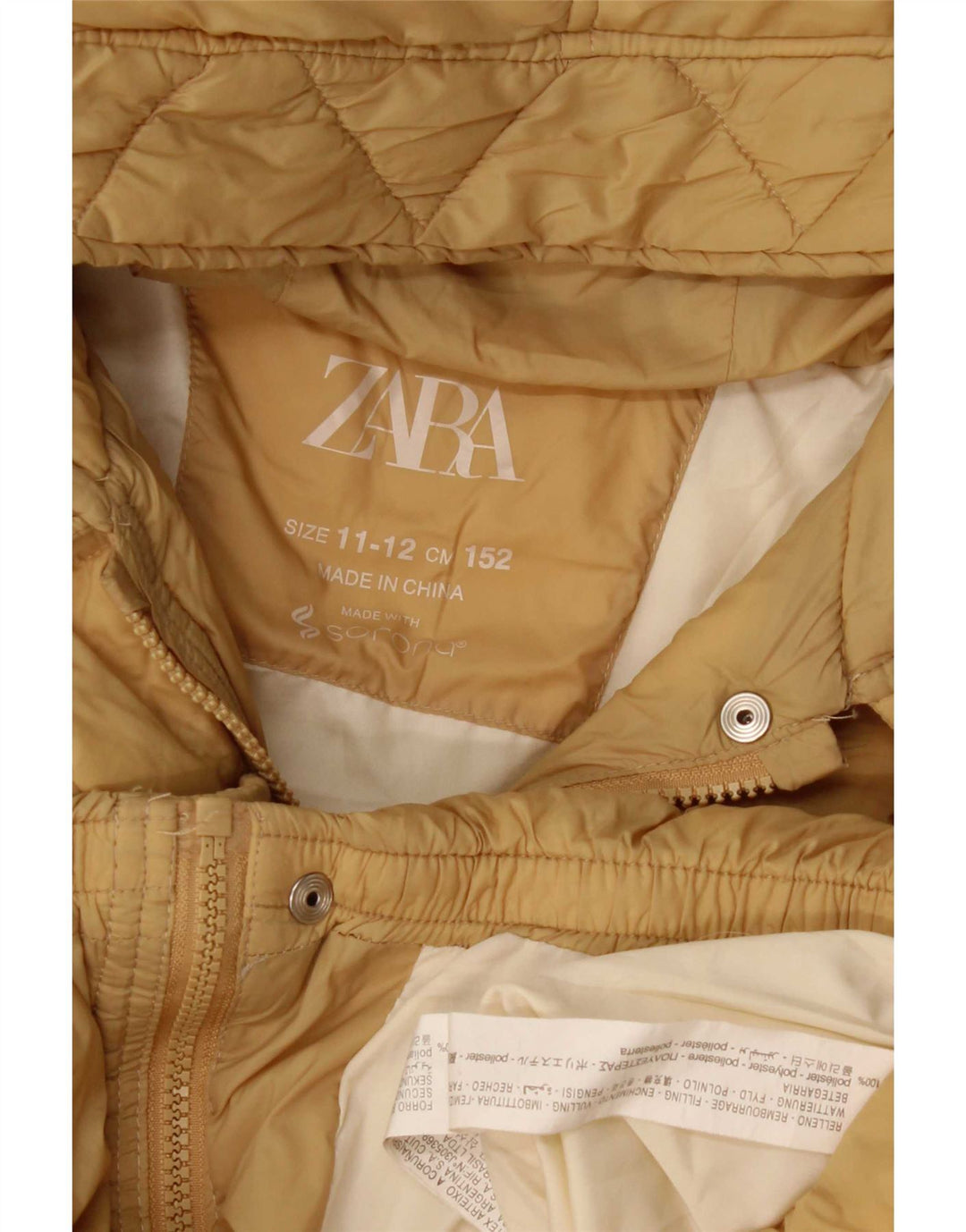 Zara Girls Hooded Padded Jacket 11-12 Years Yellow Polyamide