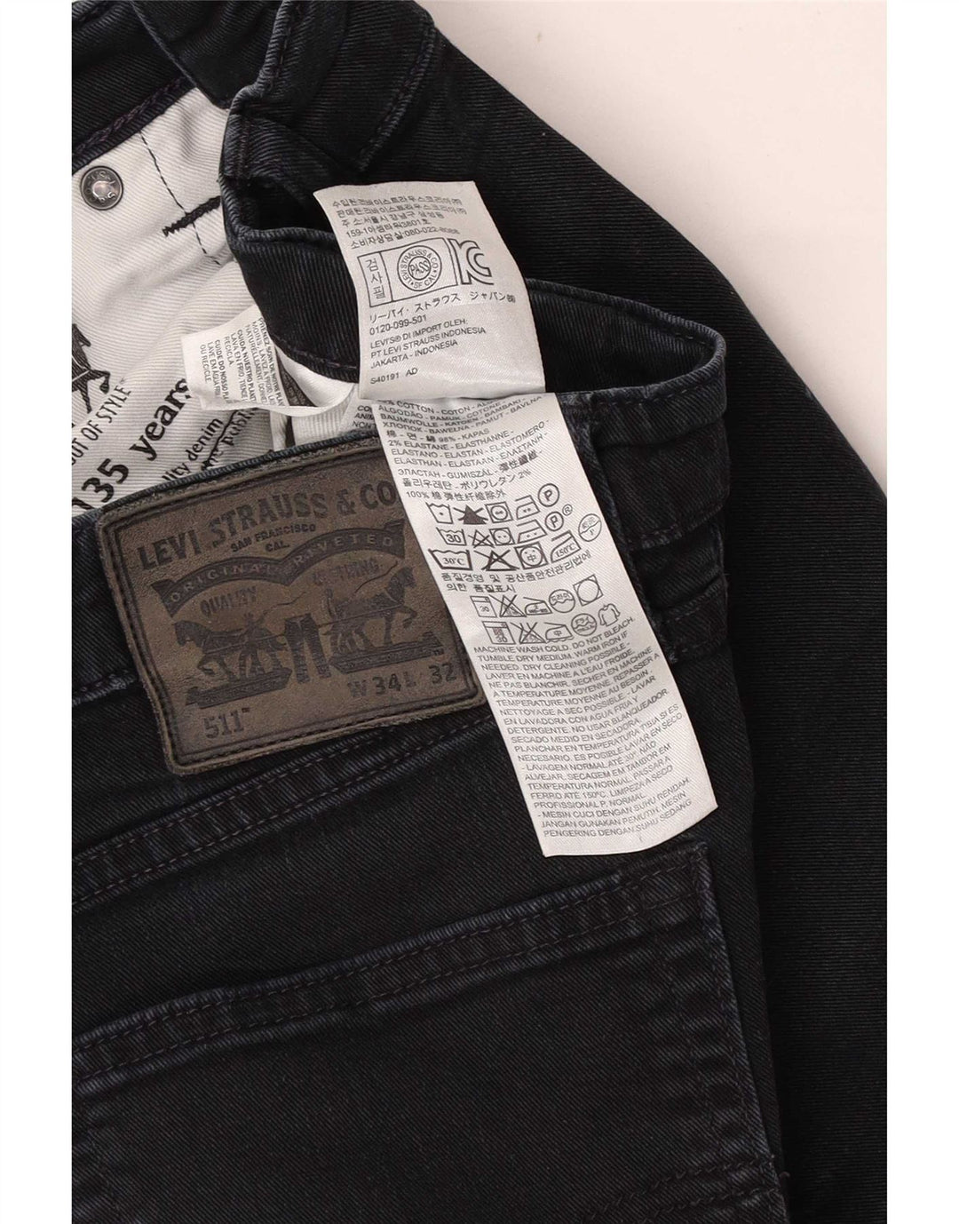 Levi's Mens 511 Slim Jeans W34 L32 Black Cotton