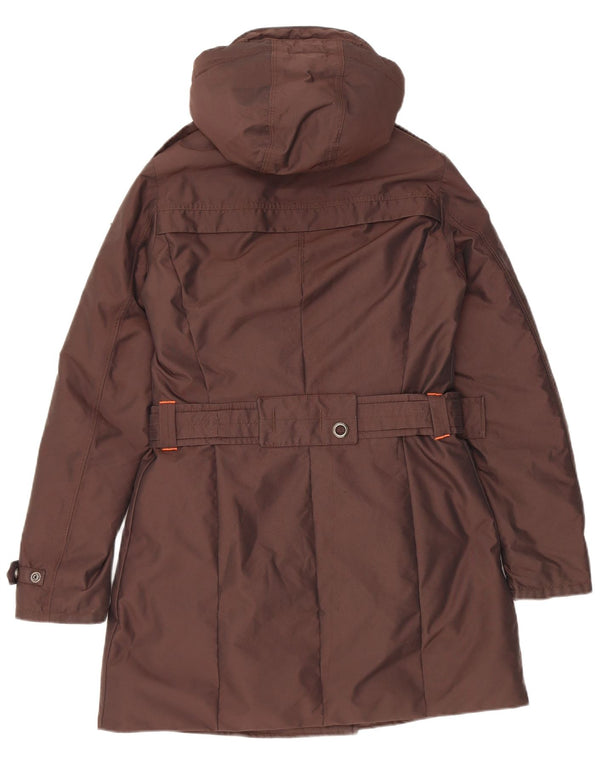 Vintage Womens Hooded Double Breasted Padded Coat UK 10 Small Brown Nylon
