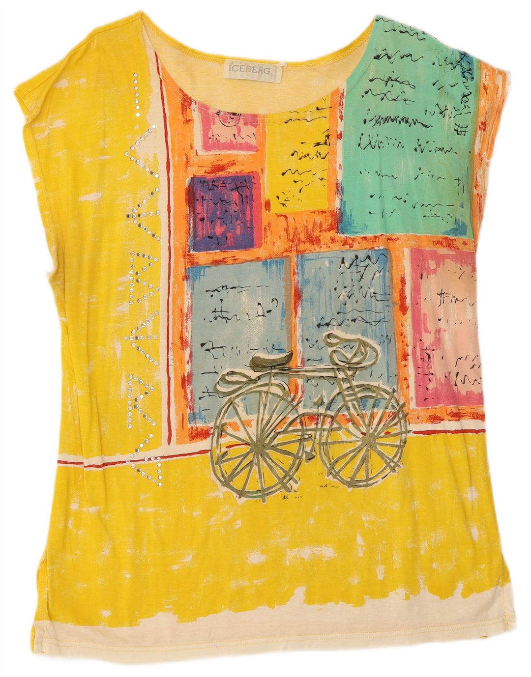 Iceberg Womens Graphic T-Shirt Top IT 44 Medium Yellow