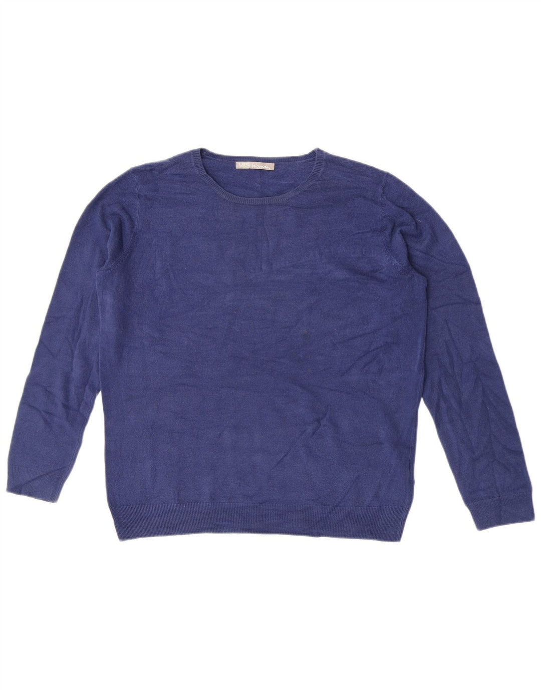Marks & Spencer Womens Crew Neck Jumper Sweater UK 16 Large Navy Blue