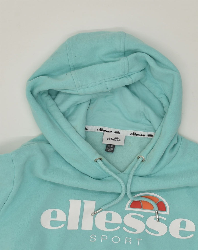 ELLESSE Womens Graphic Hoodie Jumper UK 12 Medium Blue Cotton | Vintage Ellesse | Thrift | Second-Hand Ellesse | Used Clothing | Messina Hembry 