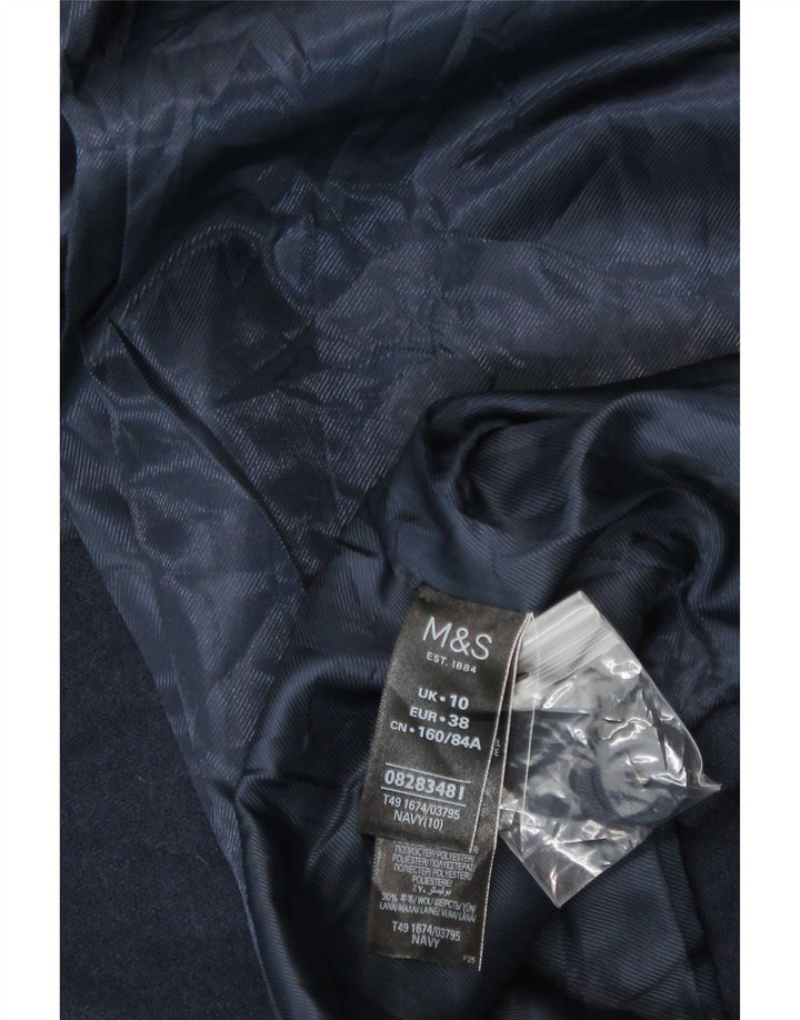 Marks & Spencer Womens Overcoat UK 10 Small Navy Blue Polyester
