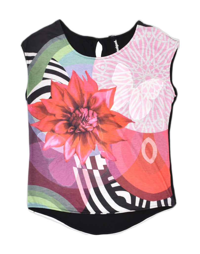 DESIGUAL Womens Oversized Graphic Vest Top UK 8 Small Multicoloured Floral | Vintage | Thrift | Second-Hand | Used Clothing | Messina Hembry 