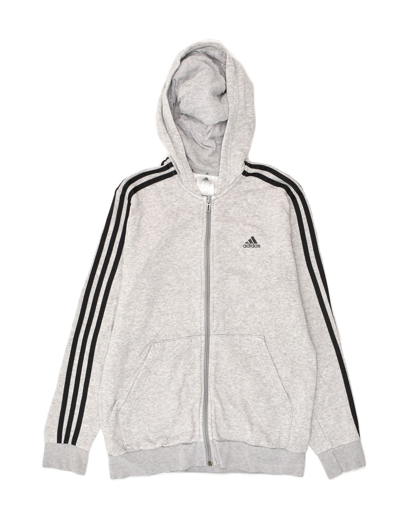 ADIDAS Boys Zip Hoodie Sweater 13-14 Years Grey Cotton | Vintage Adidas | Thrift | Second-Hand Adidas | Used Clothing | Messina Hembry 