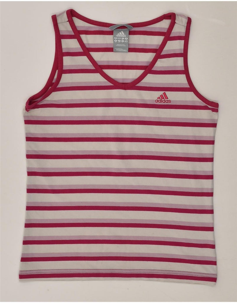 ADIDAS Womens Climalite Vest Top UK 12 Medium Pink Striped Cotton | Vintage Adidas | Thrift | Second-Hand Adidas | Used Clothing | Messina Hembry 