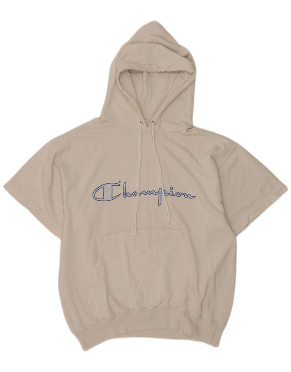 Champion Mens Graphic Short Sleeve Hoodie Jumper Medium White Cotton