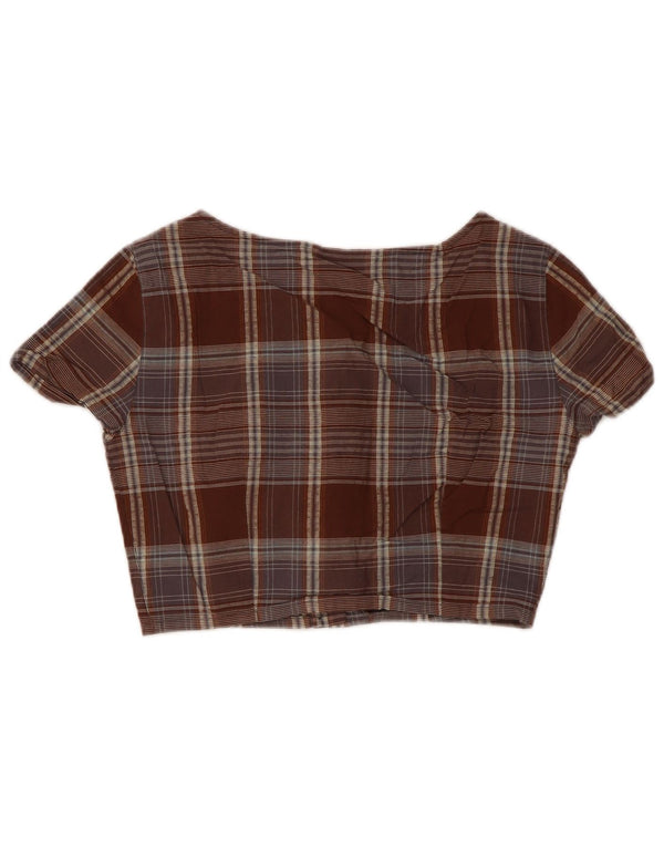 New Penny Womens Crop Short Sleeve Shirt Blouse IT 42 Medium Brown Plaid