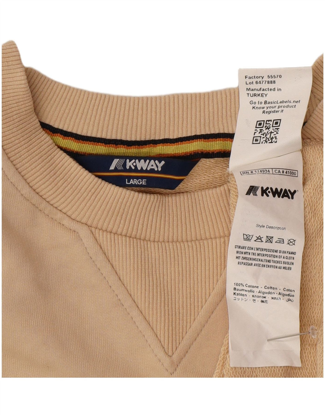 K-Way Mens Sweatshirt Jumper Large Beige Cotton