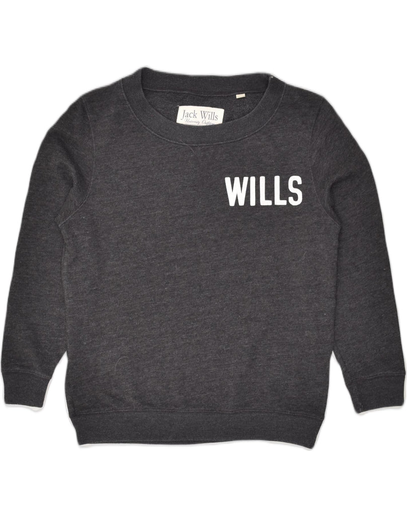 JACK WILLS Womens Graphic Sweatshirt Jumper UK 12 Medium Grey Cotton | Vintage Jack Wills | Thrift | Second-Hand Jack Wills | Used Clothing | Messina Hembry 