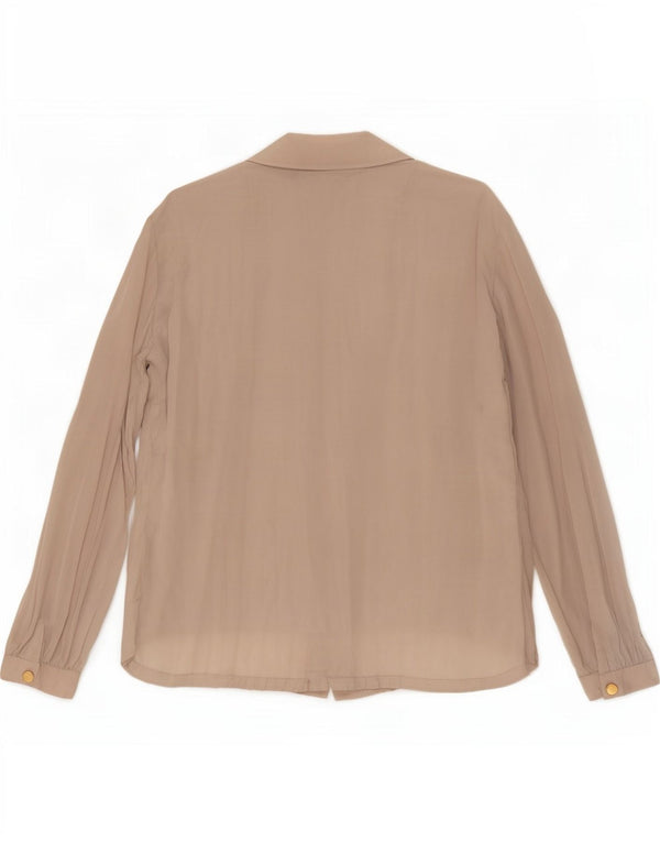 Vintage Womens Long Sleeve See Through Shirt Blouse UK 18 XL Beige