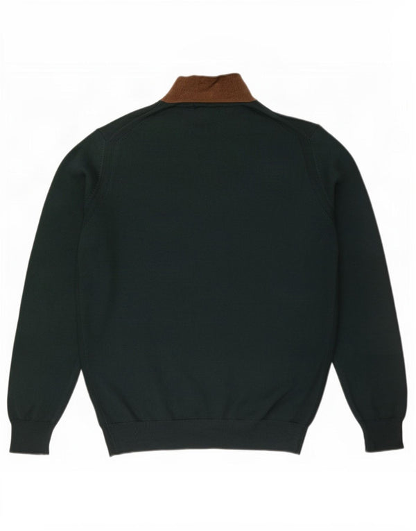 Massimo Dutti Mens Zip Neck Jumper Sweater Large Green Cotton