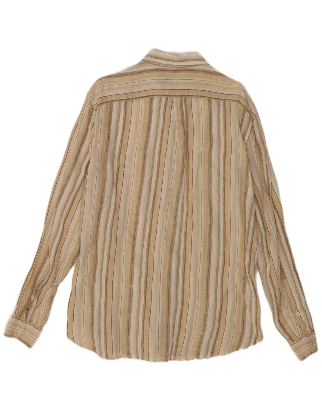 Benetton Mens Shirt Medium Beige Striped Linen