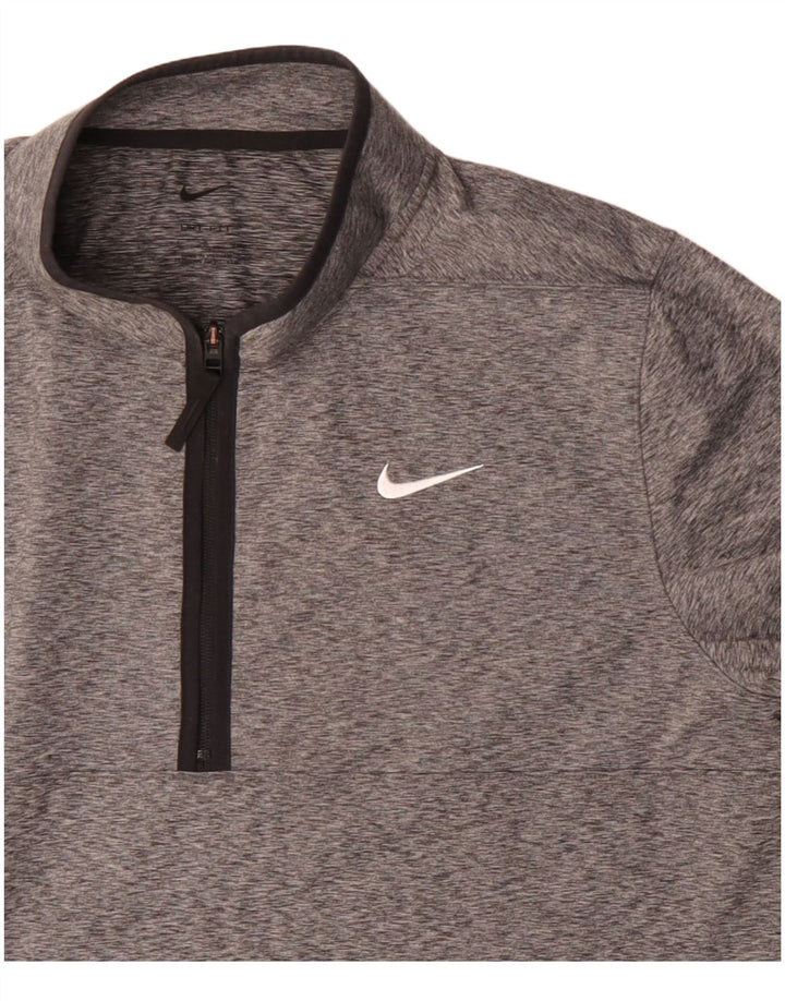 Nike Mens Dri Fit Zip Neck Pullover Tracksuit Top Large Grey Flecked
