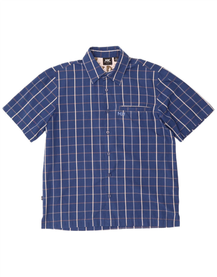 Helly Hansen Mens Short Sleeve Shirt Medium Navy Blue Check Polyester