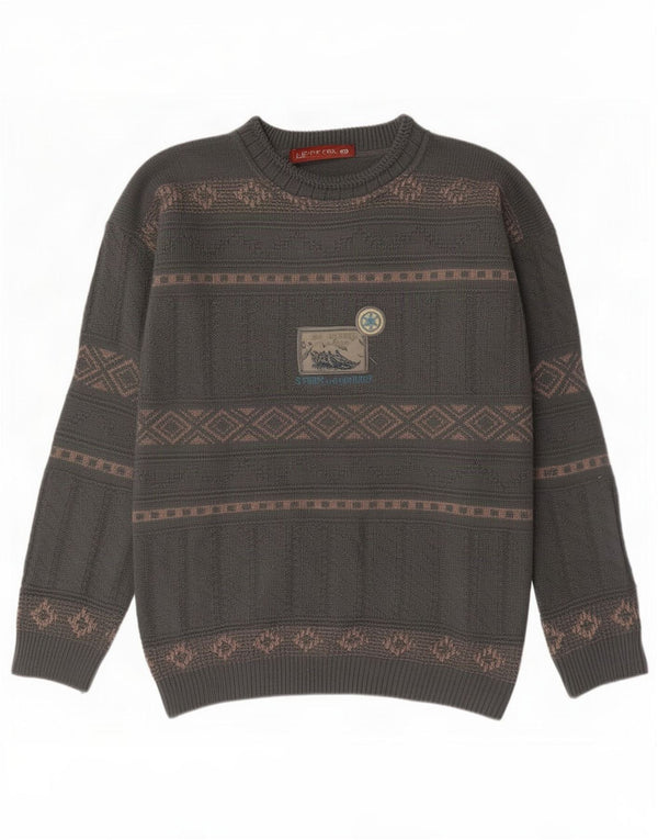 Xavier Mens Boat Neck Jumper Sweater Medium Grey Geometric Wool