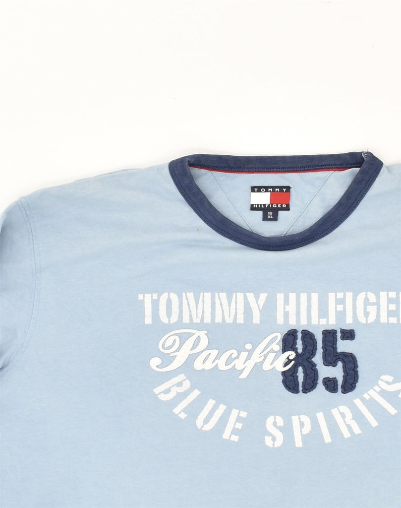 TOMMY HILFIGER Boys Graphic Top Long Sleeve 15-16 Years XL Blue Cotton | Vintage Tommy Hilfiger | Thrift | Second-Hand Tommy Hilfiger | Used Clothing | Messina Hembry 