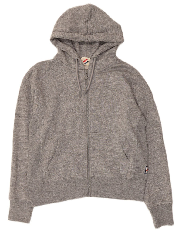 Superdry Mens Zip Hoodie Sweater UK 14 Large Grey Flecked Cotton