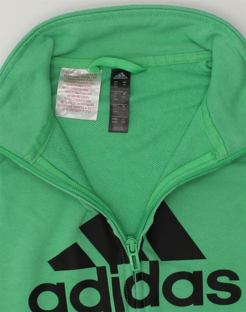 ADIDAS Boys Graphic Tracksuit Top Jacket 11-12 Years Green Cotton | Vintage Adidas | Thrift | Second-Hand Adidas | Used Clothing | Messina Hembry 