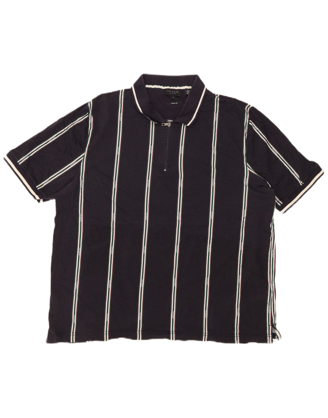 TED BAKER Mens Regular Zip Neck Polo Shirt Size 6 2XL Navy Blue Striped