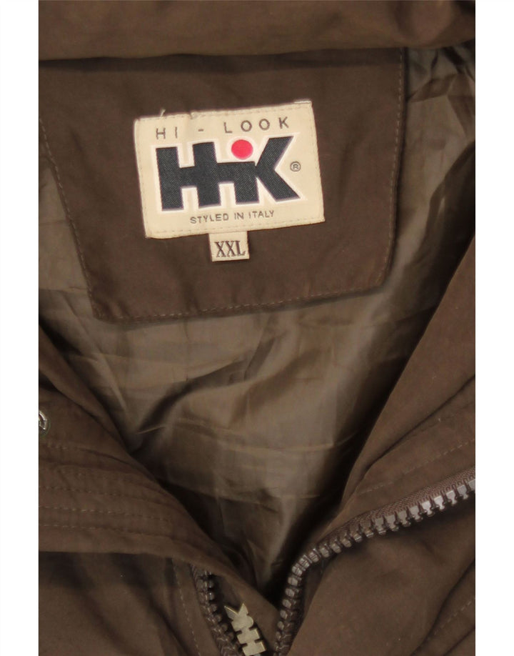 Vintage Mens Hooded Padded Coat UK 44 2XL Brown Polyester