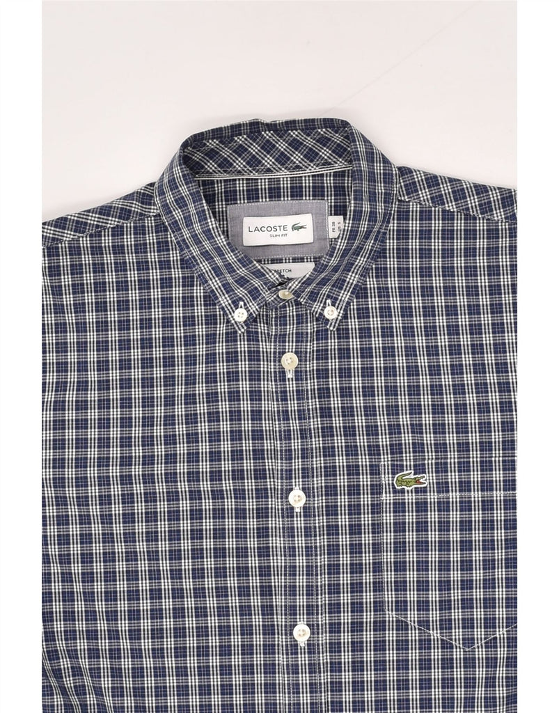 LACOSTE Mens Stretch Slim Fit Shirt Size 38 Small Navy Blue Check Cotton | Vintage Lacoste | Thrift | Second-Hand Lacoste | Used Clothing | Messina Hembry 