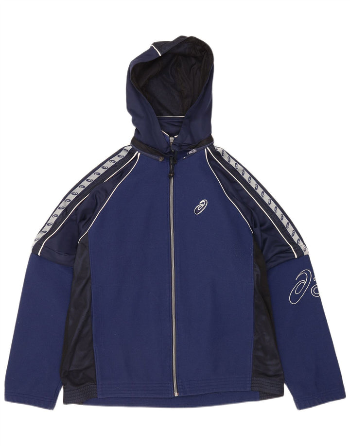 Asics Mens Graphic Hooded Tracksuit Top Jacket Large Blue Colourblock