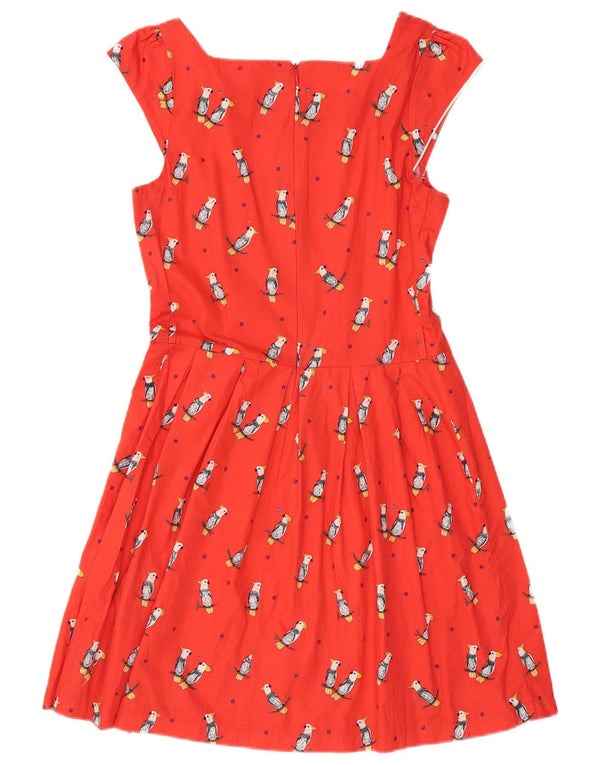 Vintage Womens Sleeveless A-Line Dress UK 12 Medium Red Animal Print Cotton