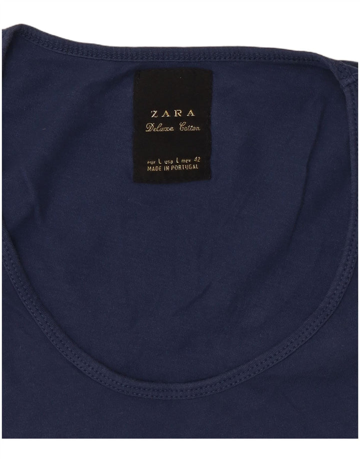 ZARA Womens T-Shirt Top UK 14 Large Navy Blue Cotton