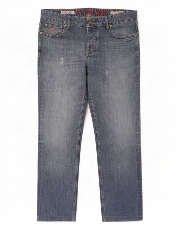 U.S. Polo Assn. Mens Distressed Straight Jeans W34 L30 Blue Cotton