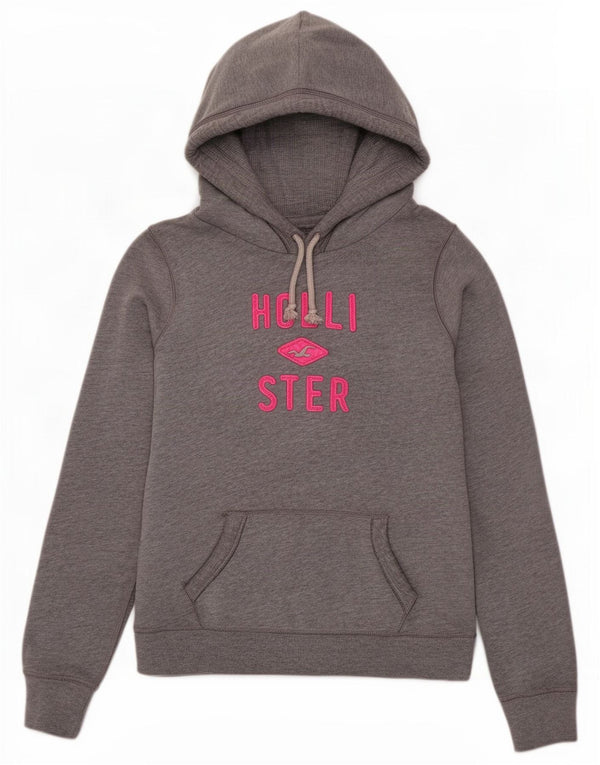Hollister Womens Graphic Hoodie Jumper UK 16 Large Grey