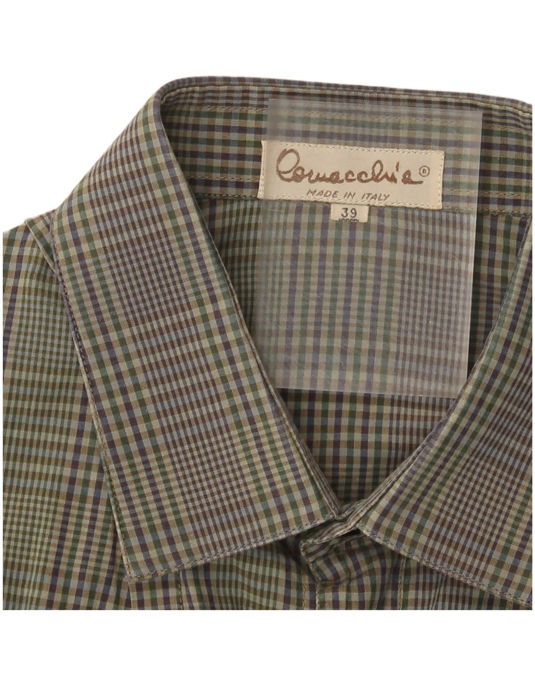 Vintage Mens Shirt Size 39 Medium Khaki Check Cotton
