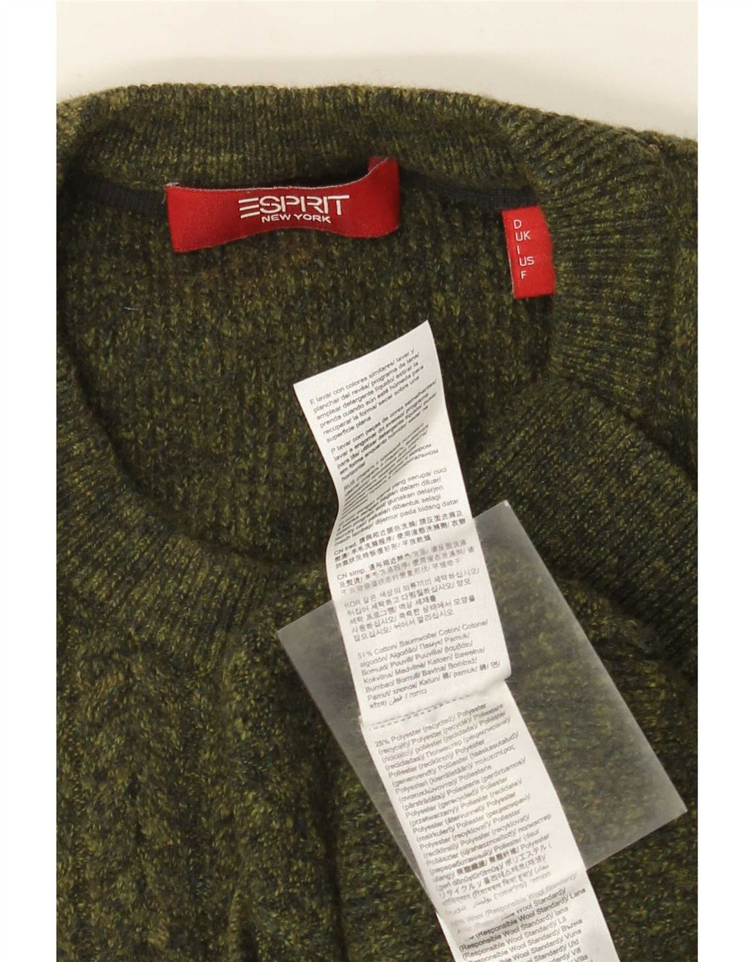 Esprit Mens Crew Neck Jumper Sweater Medium Khaki Cotton