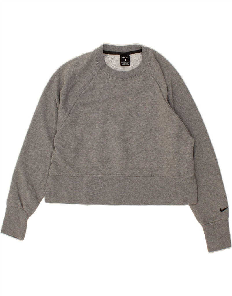 NIKE Womens Dri Fit Crop Sweatshirt Jumper UK 6 XS Grey Cotton Vintage Nike and Second-Hand Nike from Messina Hembry 