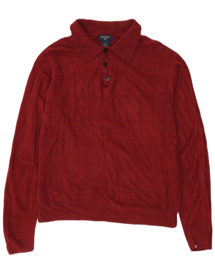 DOCKERS Mens Polo Neck Jumper Sweater Large Maroon Acrylic