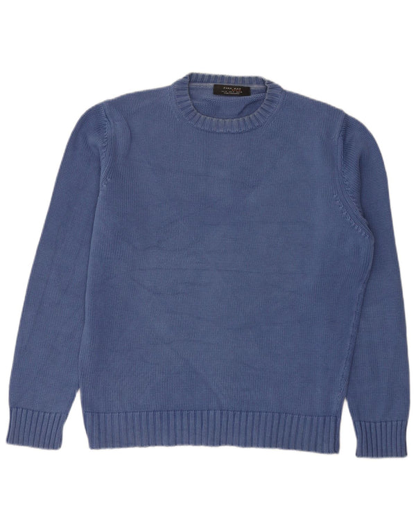 Zara Mens Crew Neck Jumper Sweater Medium Blue Cotton