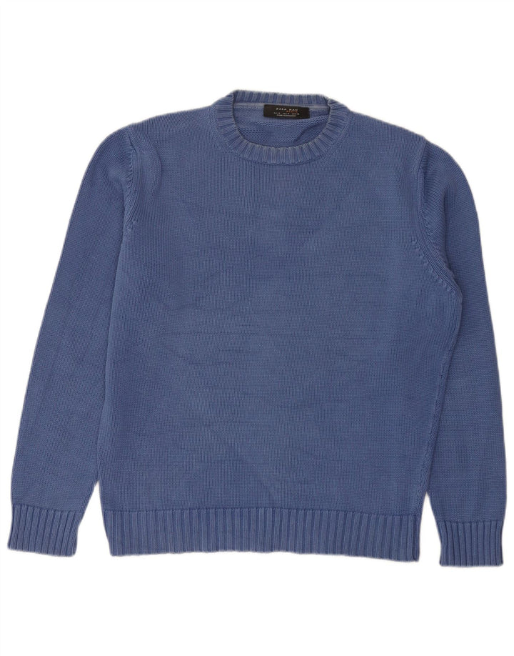 Zara Mens Crew Neck Jumper Sweater Medium Blue Cotton