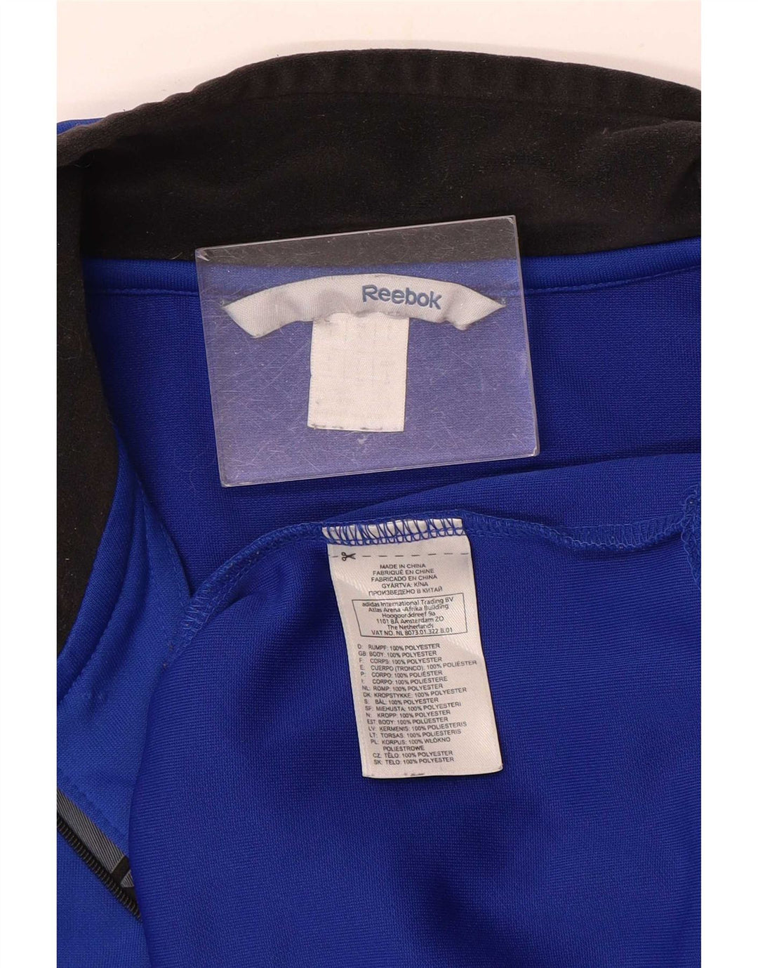 Reebok Mens Graphic Zip Neck Pullover Tracksuit Top Large Blue Polyester