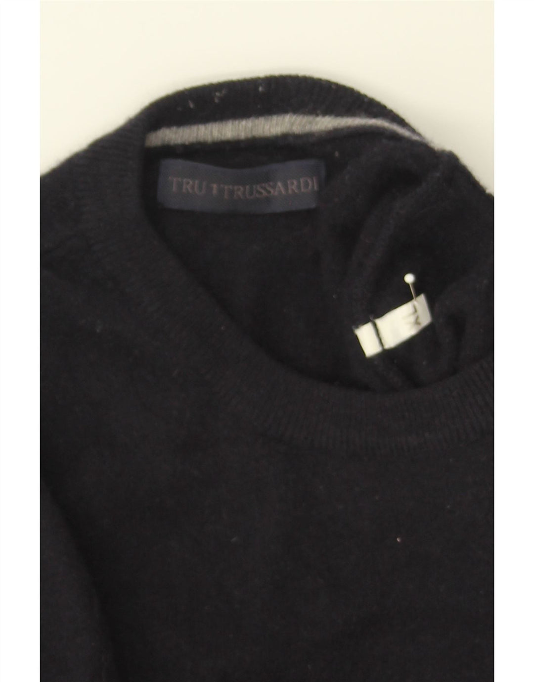 TRUSSARDI Mens Crew Neck Jumper Sweater XL Navy Blue Wool Vintage Trussardi and Second-Hand Trussardi from Messina Hembry 