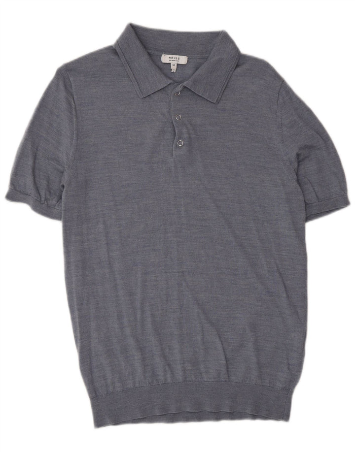 Reiss Mens Polo Shirt Medium Blue Wool