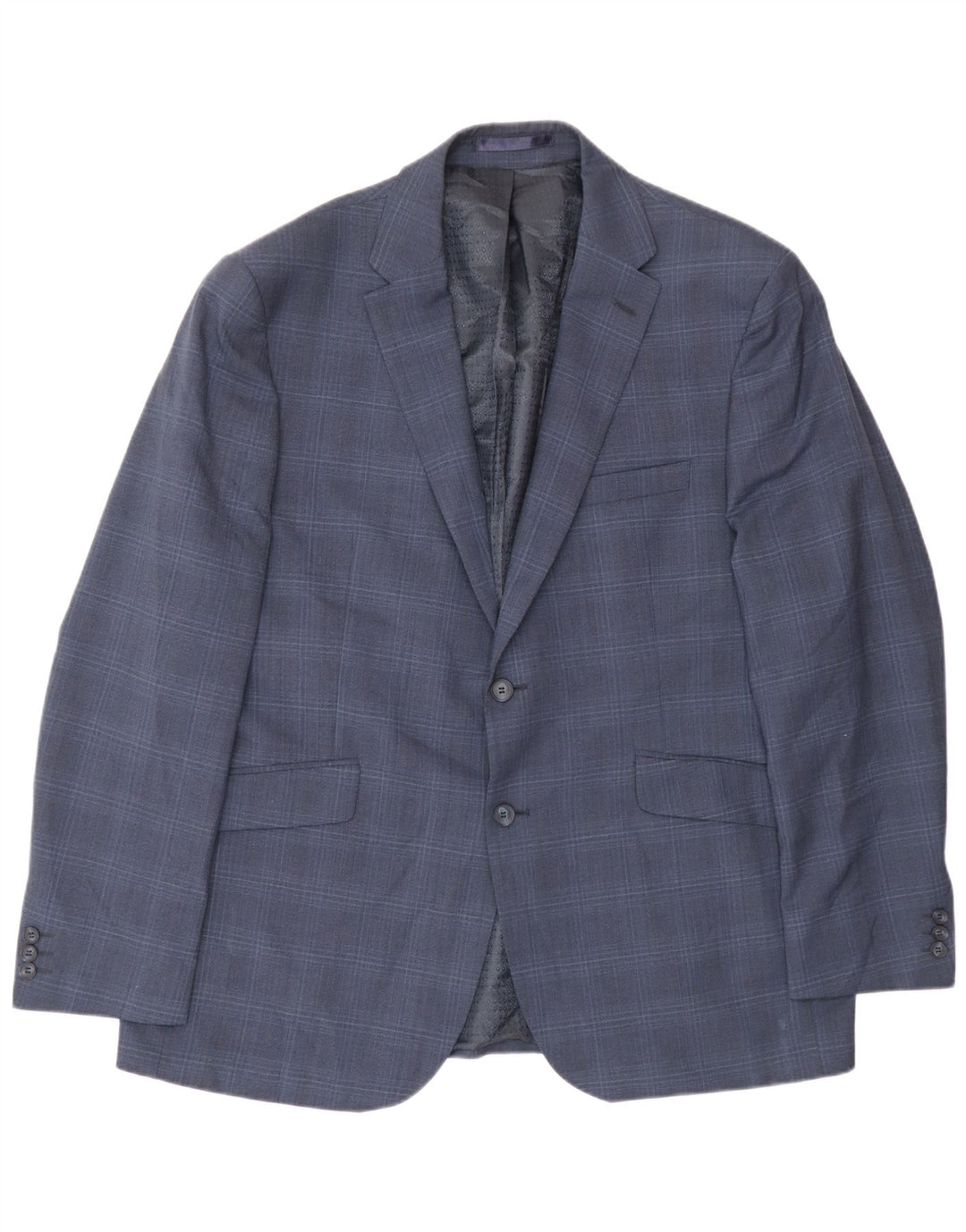 Pierre Cardin Mens 2 Button Blazer Jacket IT 56 3XL Navy Blue Check Wool